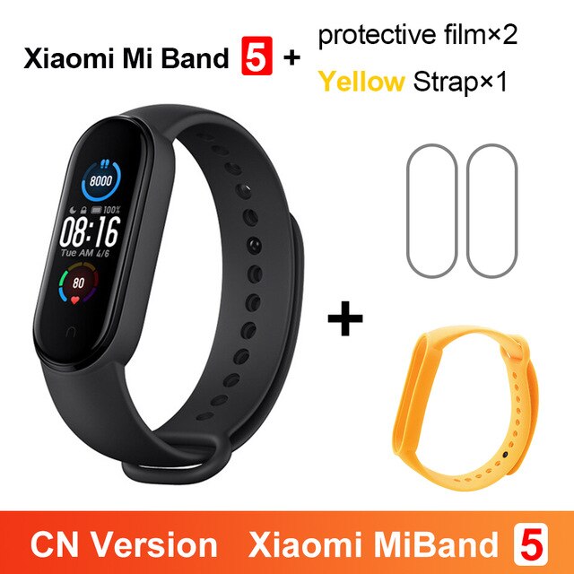 Xiaomi Mi Band 5 Smart Uhr AMOLED Miband 5 Smartband Fitness Traker Bluetooth Sport Wasserdicht Armband APP Globale Version: CN Yellow N 2Flim