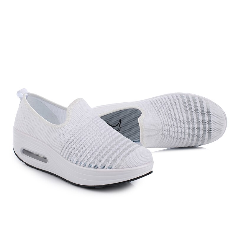 Wedge Shoes For Women Summer Hollow out Slip On Swing Shoes Women Sneakers Damping Casual Shoe Brand Minika Summer: White / 7.5