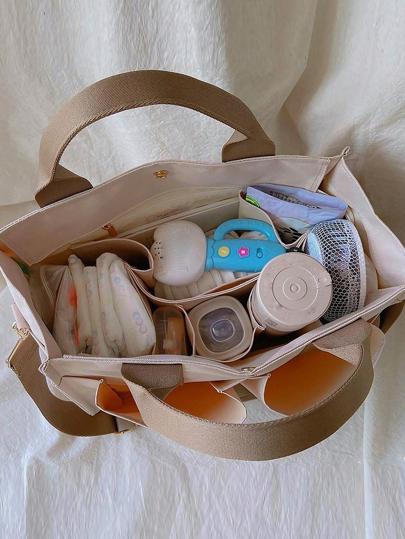 Mamma-veske med flere rom for mor og baby-utflukter, lett håndholdt skulderveske, kanvas med stor kapasitet, mult
