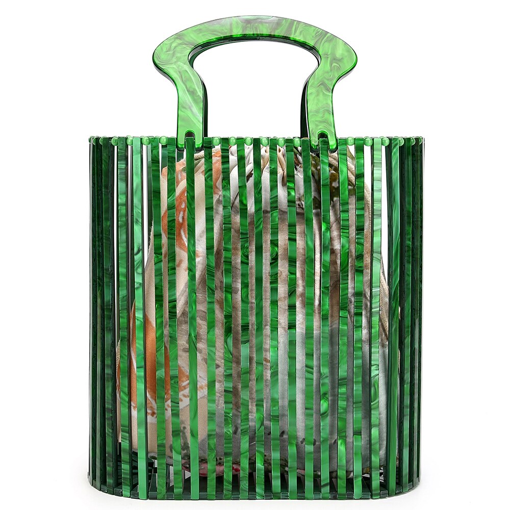 Dames handtassen acryl groen wit holle handtas zomer reizen vakantie strandtas dames effen kleur emmer tas: 1