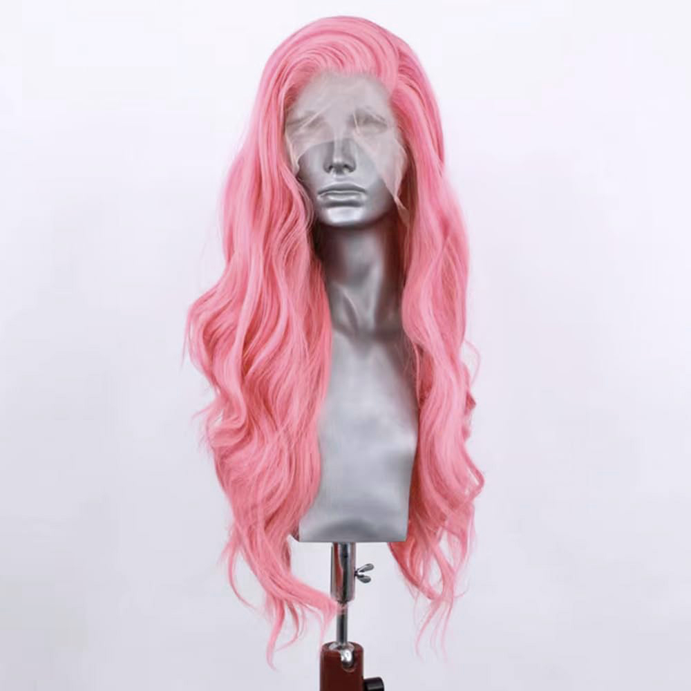 Perruque Lace Frontal Wig synthétique Body Wave, perruque rose résistante à la chaleur, perruque longue ondulée rose Pastel, usage quotidien, Cosplay