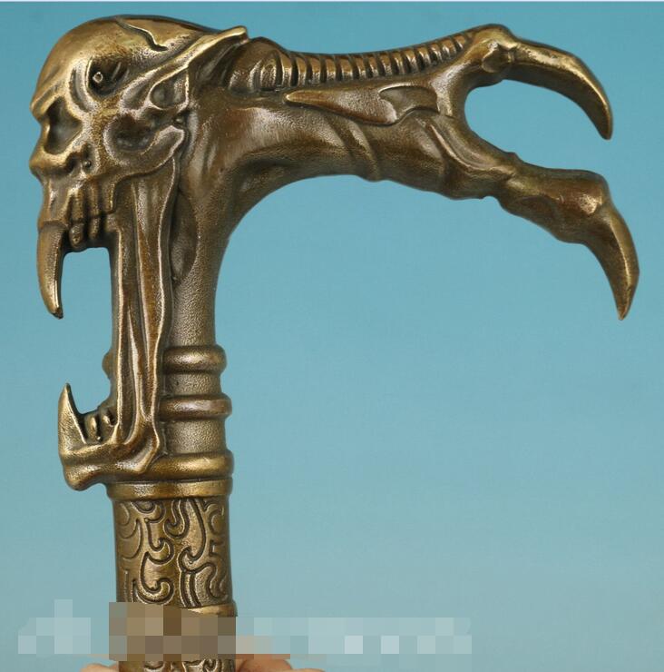 Gothic Bronze Handmade Carved evil person Statue Cane Walking Stick Head