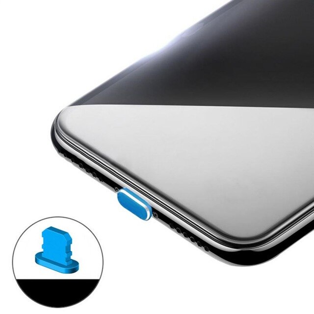Metal skin pc oplader port anti støv stik til iphone 7 8 x 6s plus hætte stop cover telefon tilbehør universal ladestik: Blå