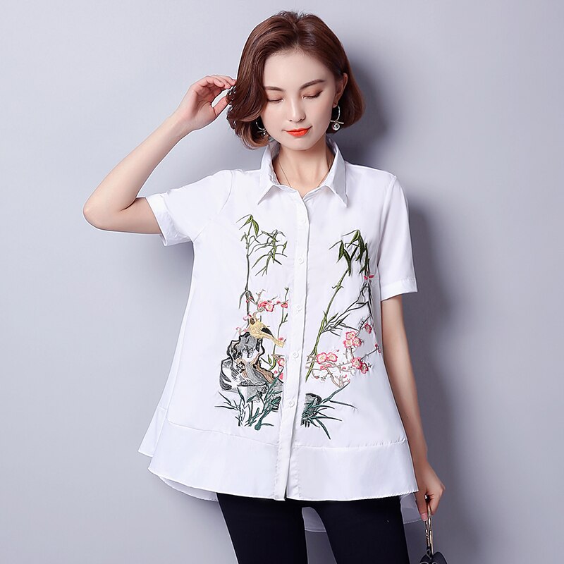 été nouvelle chemise ample revers Code femmes fleur chemise broderie coton maternité chemise