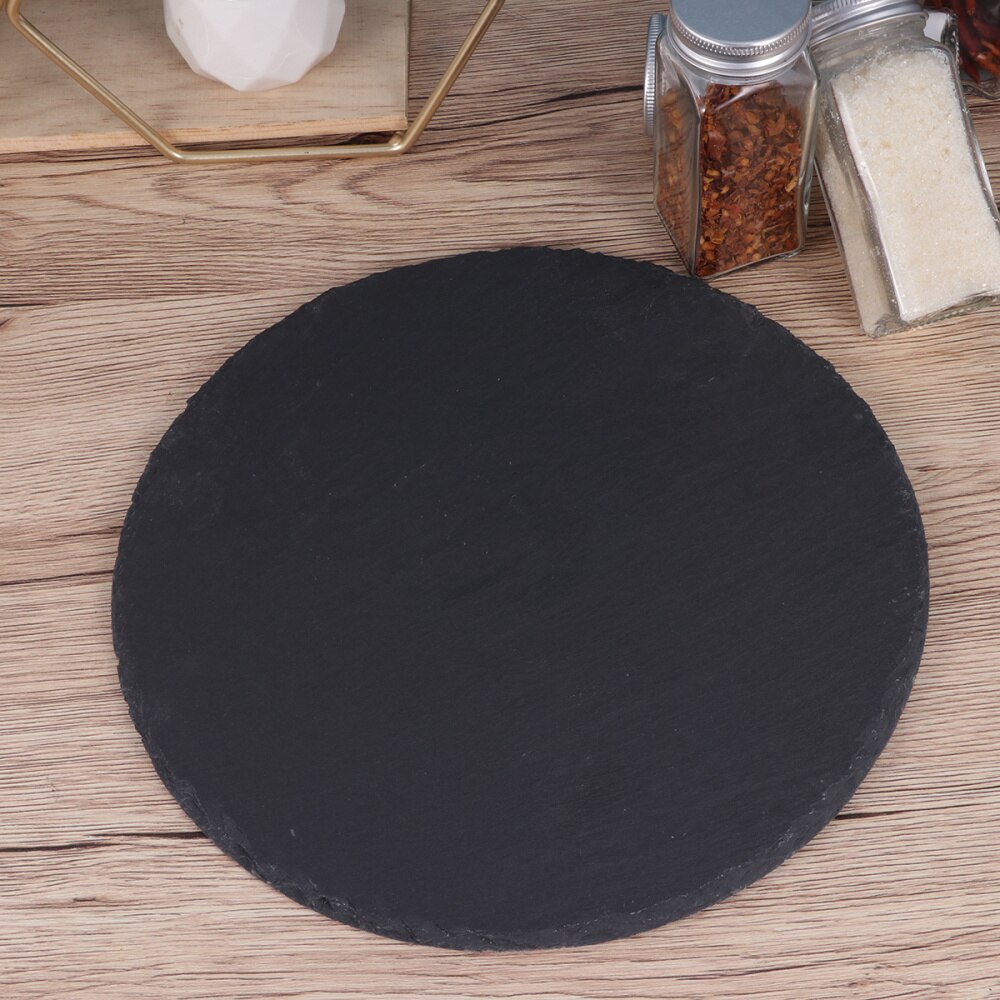 1pc natuurlijke leisteen borden restaurant steak sushi display schaal zwarte slabstone barbecue pan banketbord serveerschaal  (25cm ronde)