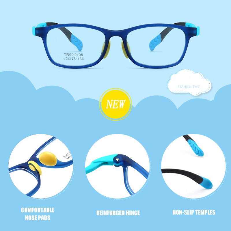 Glasses for Kids Boys Girls TR90 Square Flexible Frame Anti-Eyestrain Anti-Glare Age 4-10 LXH