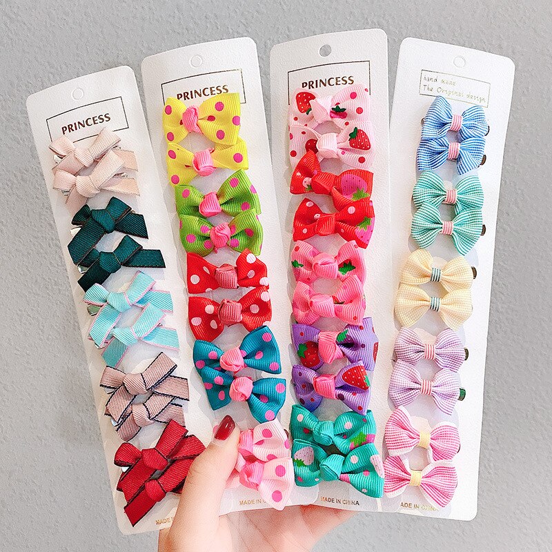 Barrettes avec nœud pour bébé fille, 10 pièces, ruban, Clips à pois rayés, Plaid, épingles à cheveux, accessoires pour enfants
