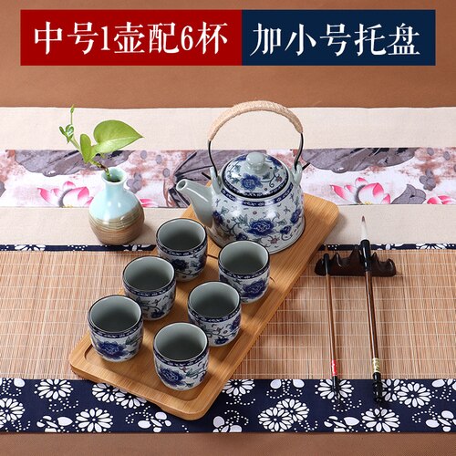 Kinesisk stil jingdezhen keramisk tekanna tekopp stor blå blomma porslinskanna filtrerad teflaska set hem te träbricka