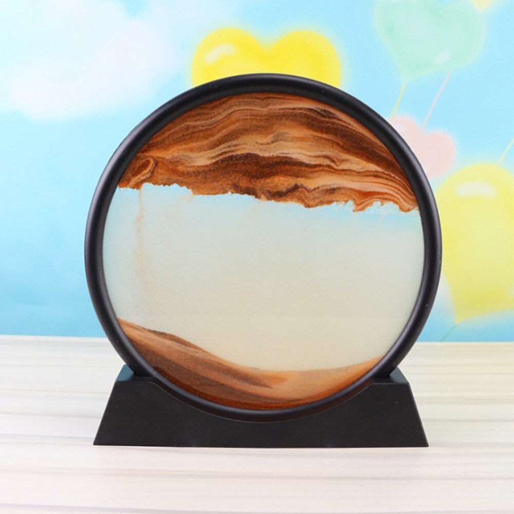3D Moving Sand Art Picture Round Glass Deep Sea Sandscape In Motion Display Flowing Sand Frame Kids Home Decor (7inch)