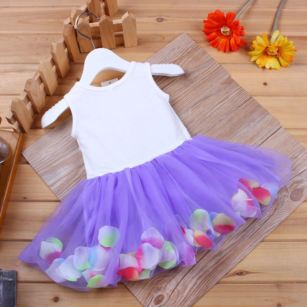 Småbørn spædbørn sløjfe tutu kronblade tyl kjoler baby piger blomster kjole outfits børn kjoler til piger tøj piger kjole pige: Lilla / 24m