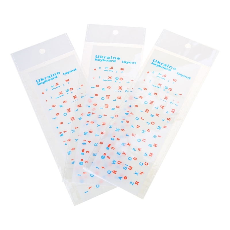 Adesivo per tastiera ucraina in lingua ucraina 3 pezzi nero/sfondo trasparente lettere bianche/blu rosse per computer portatile PC universale: nero