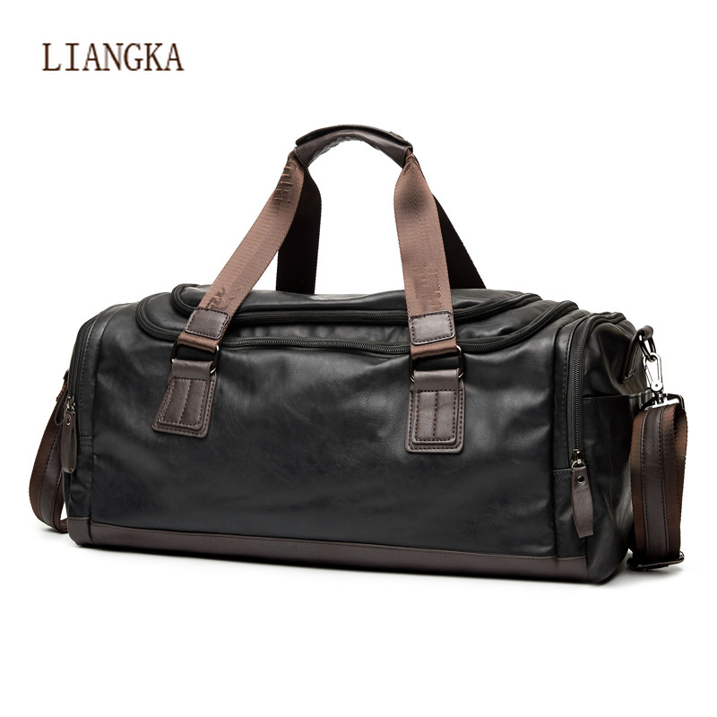 Reisetasche aus schwarzem pu-leder, wandertasche, handgepäck für herren, reisetasche für outdoor-aktivitäten, großes fassungsvermögen