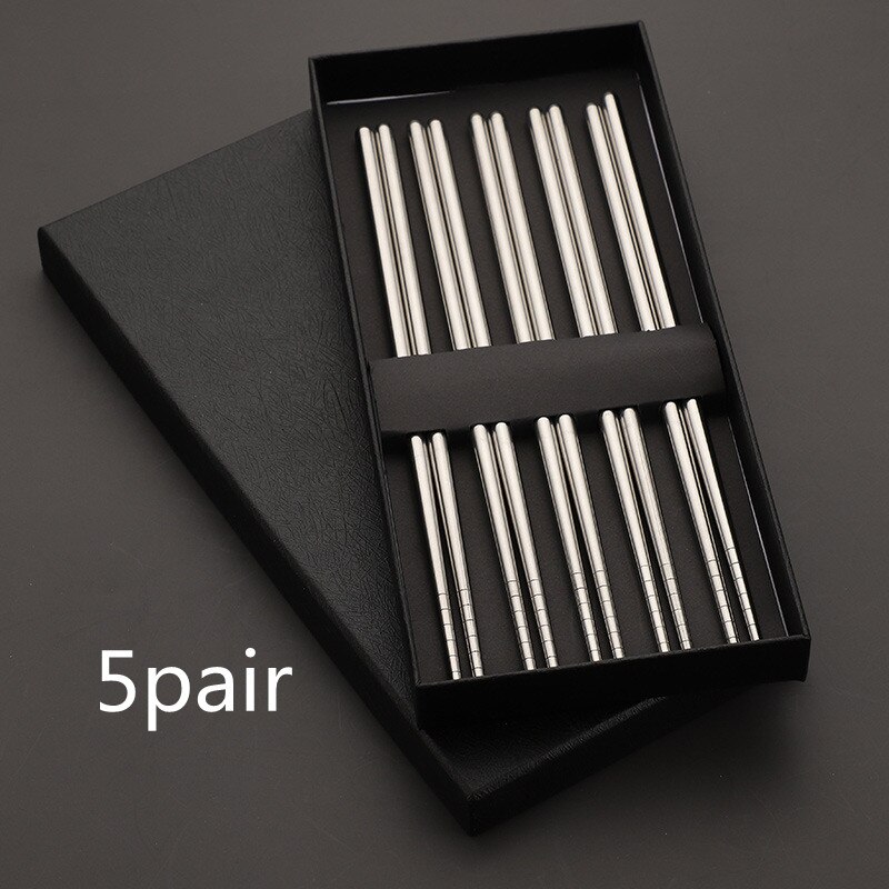 1 Pair Chopsticks Non-Slip Chinese Stainless Steel Reusable Metal Chopstick for Sushi Food Sticks Set Tableware Kitchen Tool: 5pair Silver