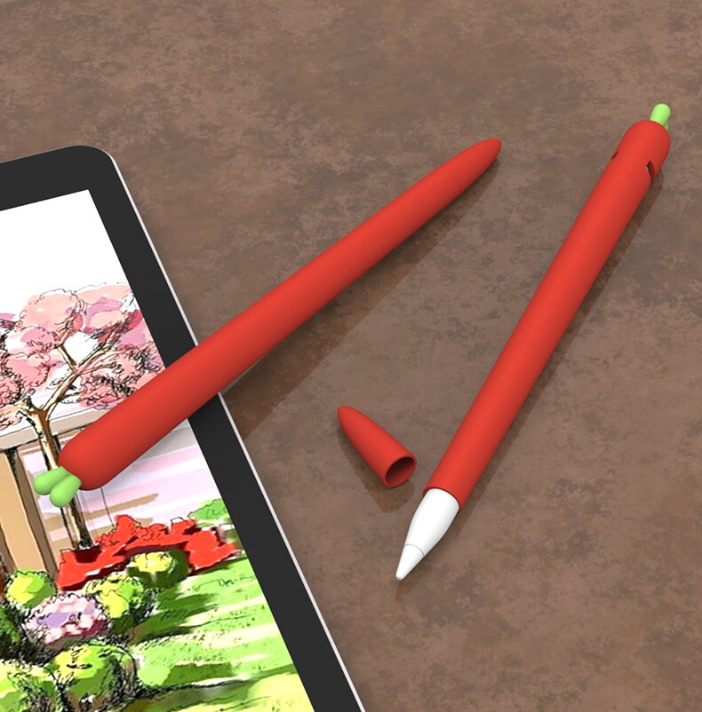 Søt hvit rød gulrot silikonblyant for epleblyant 2/1 etui til ipad nettbrett berøringspenn stylus tegneserie beskyttende ermedeksel: For blyant 1 rød