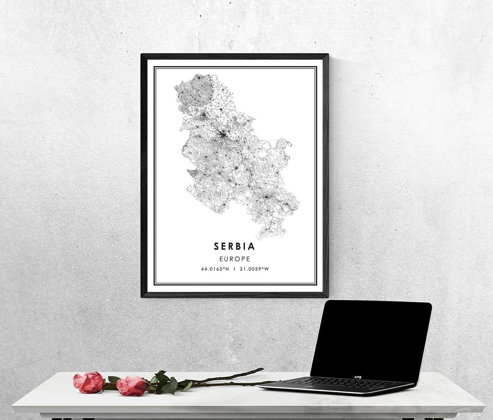 Serbia country map print poster canvas | Serbia Country city map print poster canvas