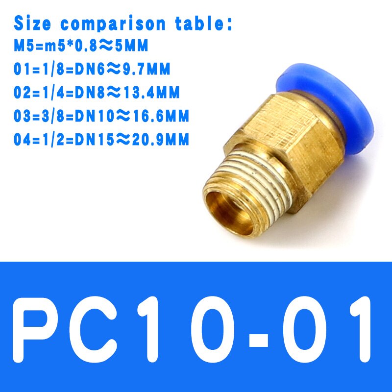 Air Pneumatic PC Fitting 10mm 8mm 6mm 4mm Hose Tube 1/4"BSP 1/2" 1/8" 3/8" Male Thread Pipe Connector Quick Coupling Brass: PC10-01