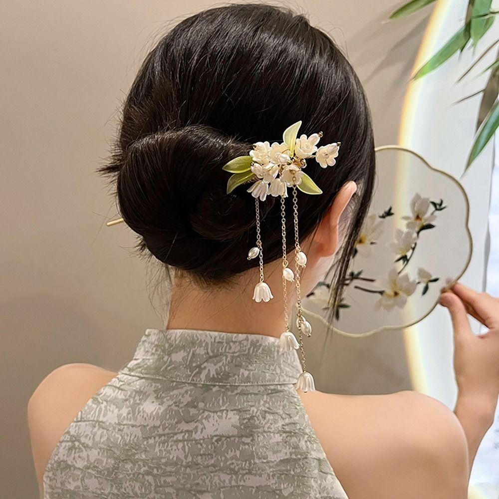 Horquilla de estilo chino para mujer, horquilla de linterna de loto antigua, palo de borla de flores para el cabello, accesorios para el cabello