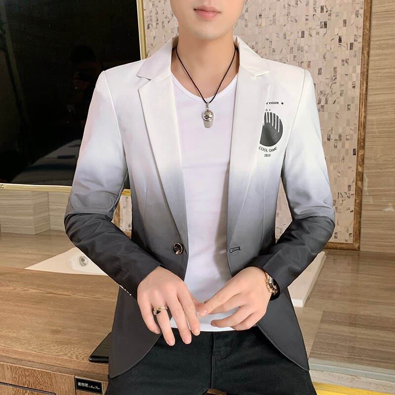 Herre koreansk slim fit blazer jakkesæt rød orange hvid colorblock jakkesæt mandlige blazere bryllupskostumer sangere jakke: Hvid / Xxxl