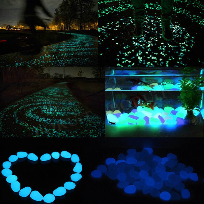 10Pcs Blue Glow In The Dark Luminous Pebbles Stones Wedding Romantic Evening Party Events Supplies Garden Decoration Crafts