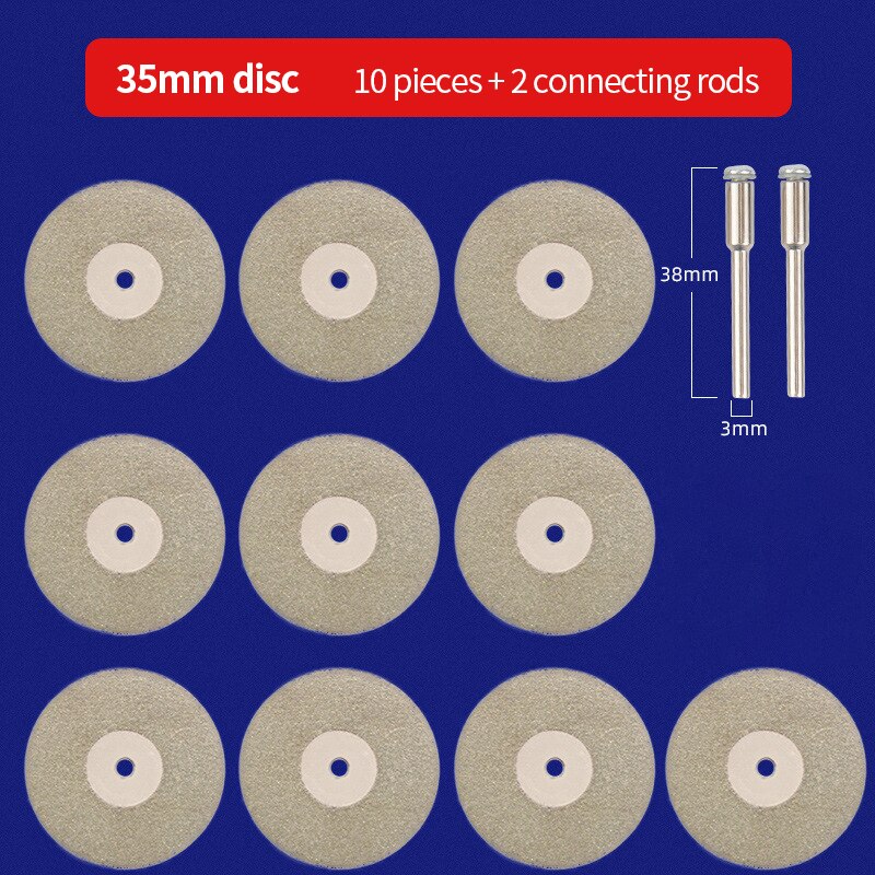 10pcs Mini Abrasive Diamond Cutting Disc Set for Dremel Rotary Cutter Saw Blade Grinding Wheels Disk with Mandrel Rotary Tools: 35MM