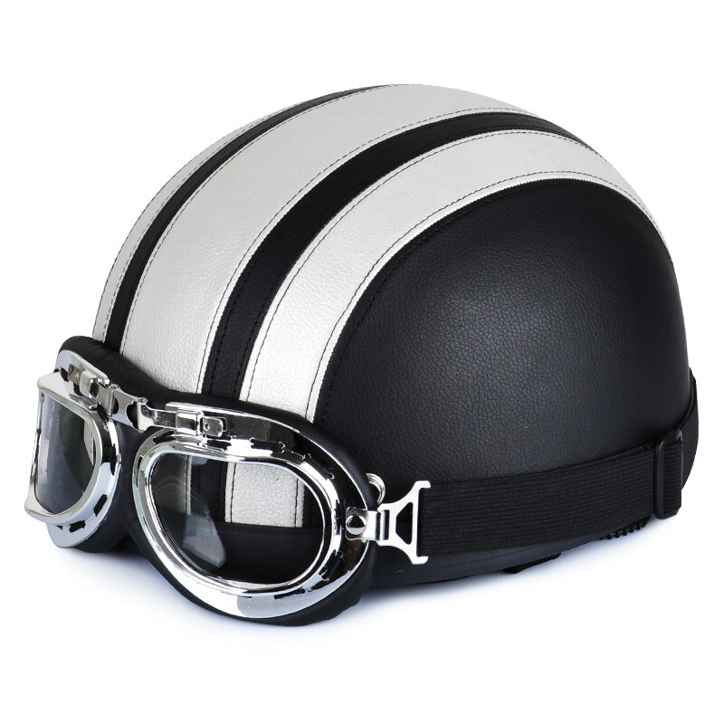 Moto Rcycle Lederen Helm Moto Rbike Riding Vintage Cruiser Touring Half Helmen Moto Fiets Scooter Biker Helm: SILVER