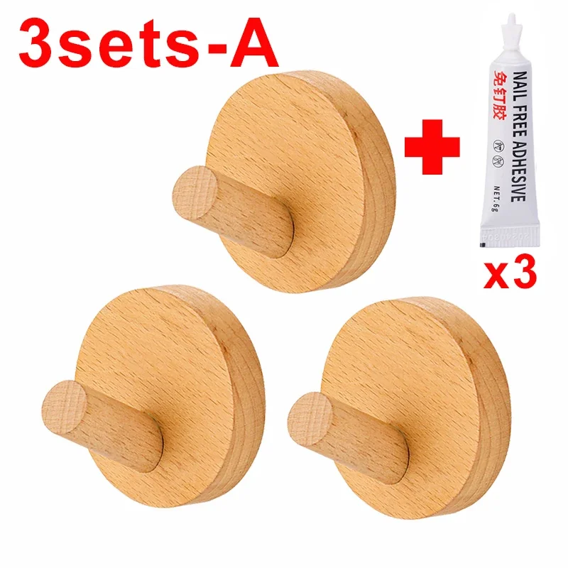 4/1 set träväggkrokar, väggmonterade vägghängare för att hänga handdukar, kläder, nyckelringar, heminredning, krokar med lim: Elfenben