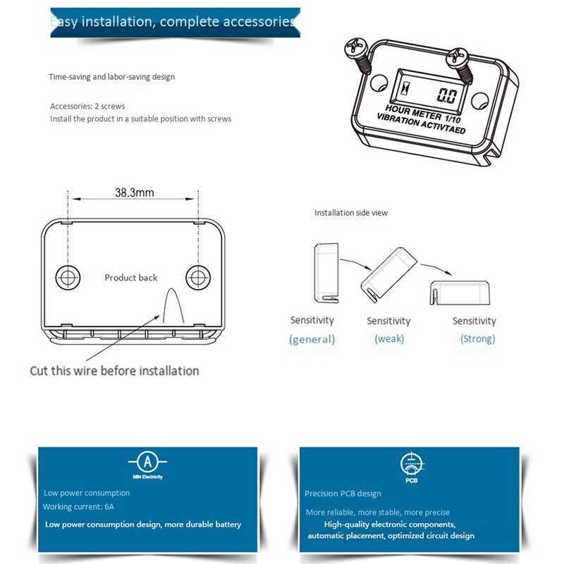 Vibration Hour Meter with Battery Timer with Induction Portable Motorcycle Digital Meter Jet Ski Timer Accumulator