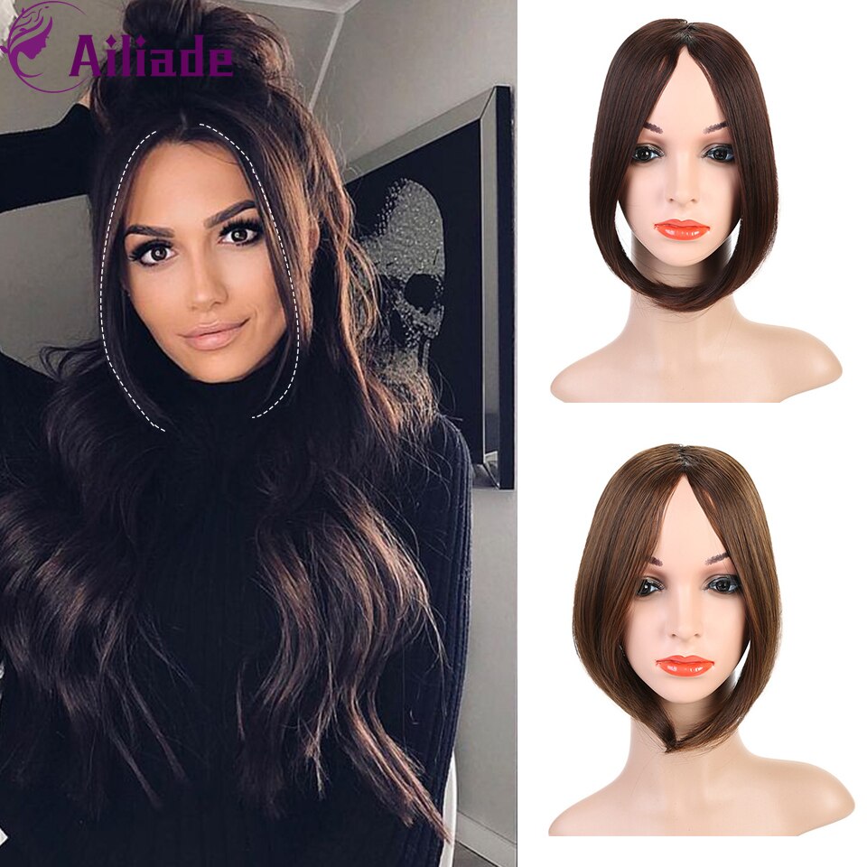 Ailiade langt hår pandehår klip i front side hair extensions naturligt syntetisk hårstykke flerfarvet brun gylden til kvinder dagligt
