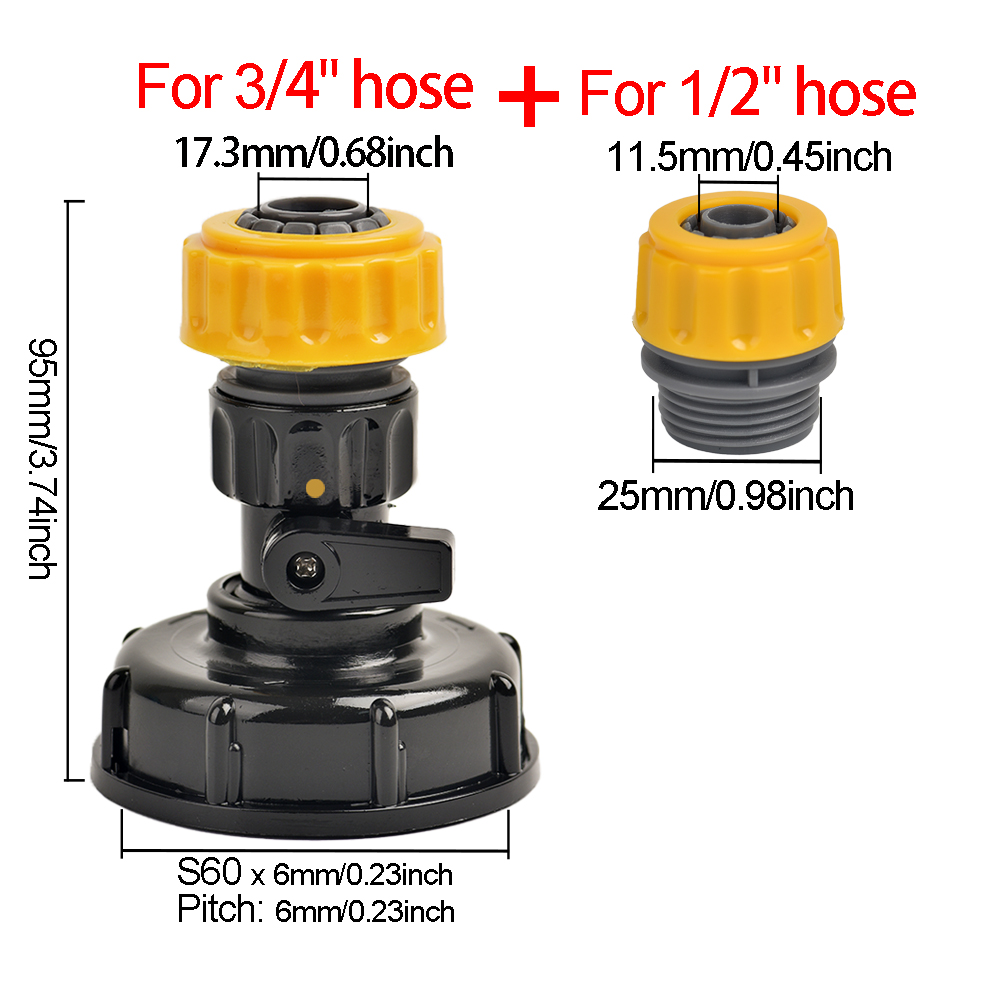 1000L IBC Water Tank Adapter Ton Barrel Fittings, with 1/2 3/4 inch Garden Quick Hose Connector 1000 Liter IBC Tank Fitting: WHITE