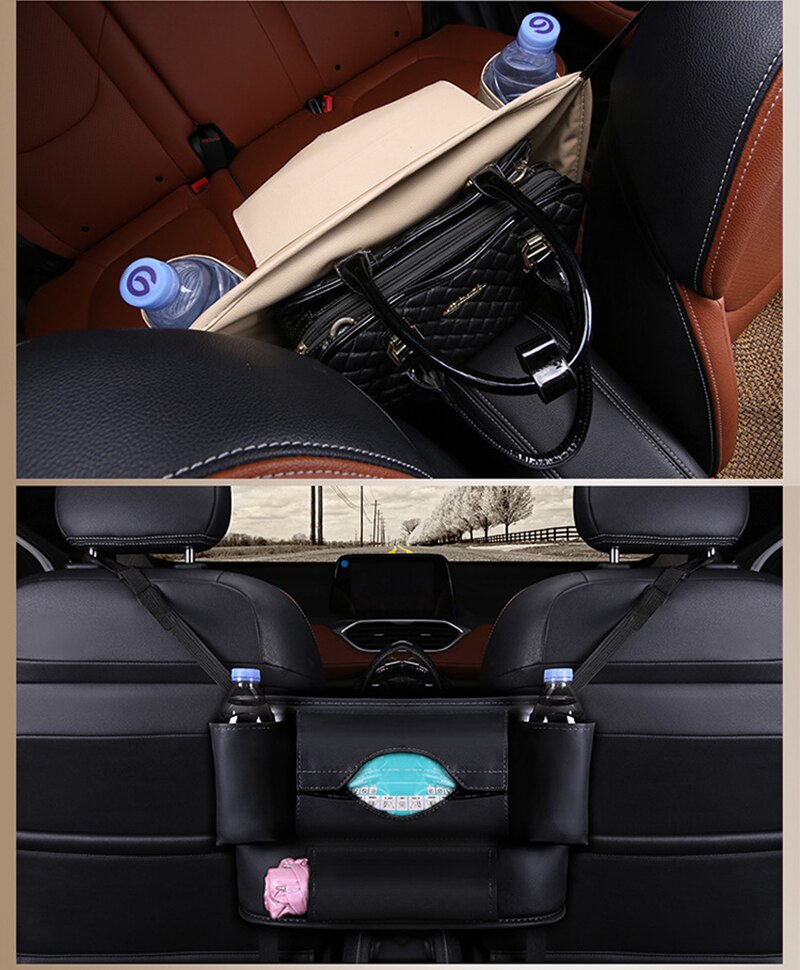 Advanced Car Net Pocket Handbag Holder PU Leather Between Car Seat Storage Black PU Leather Stowing Tidying Bag Interior