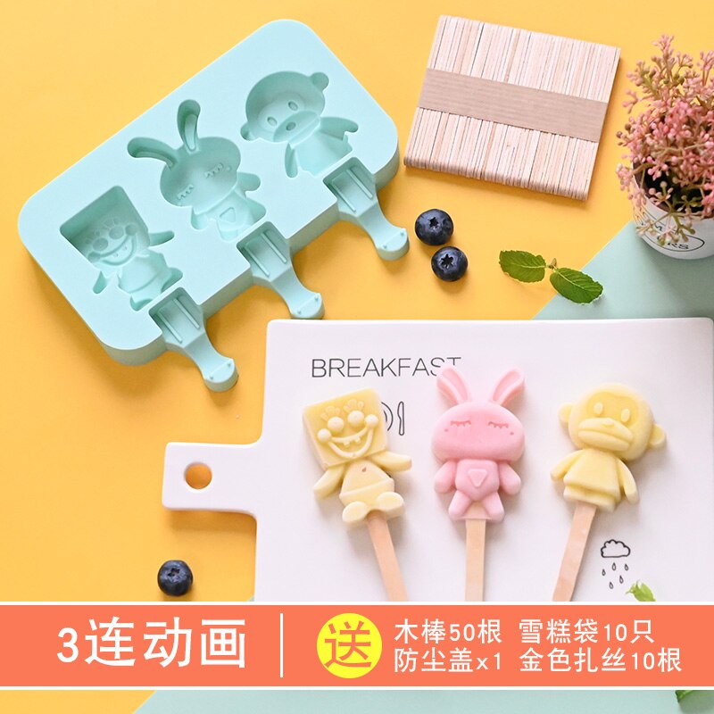 Cute DIY Ice Cream Mold Kit with 50 pcs Wood Sticks Food Grade Silicone Ice Tray Ice Cream Maker for Kitchen Supplies: I-50sticks