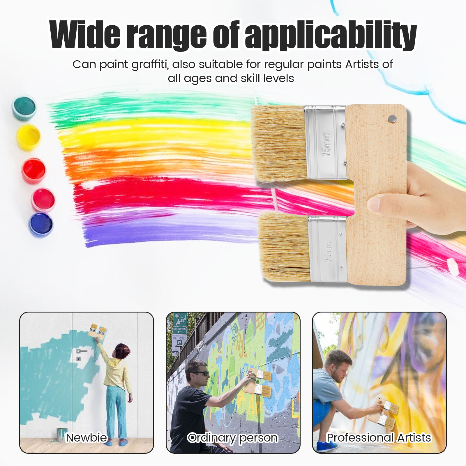 Dubbele kwast U-vormige dubbele kleurborstel Herbruikbare dubbele kop schilderkwast Dubbele kleurborstel 7,68 inch muurkwast