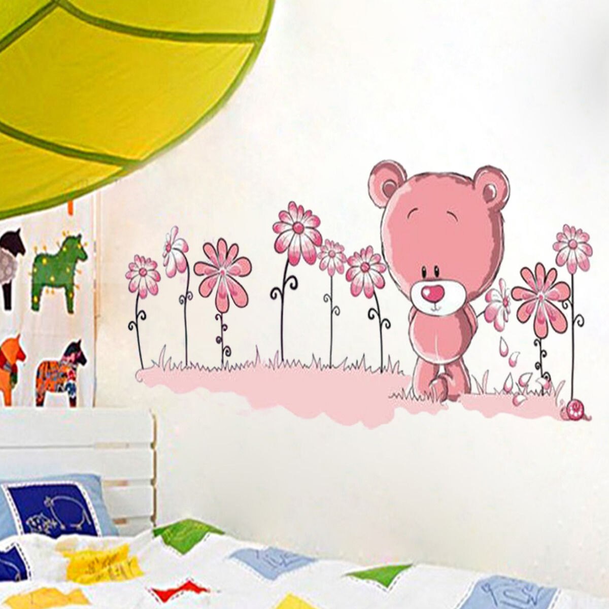 PINK TEDDY BEAR Wall Stickers art Mural Children's Kids Nursery Baby Bedroom UK1