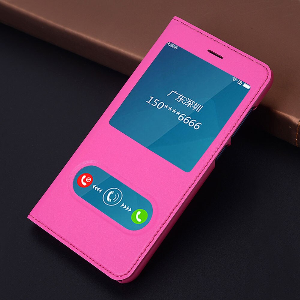 360 Flip Cover Leather Phone Case For Huawei P8 P9 Lite Honor 8 Lite P 9 Honor8 P8lite P9lite 8lite 9lite Clear View Window: For Honor 8 Lite / Rose Red