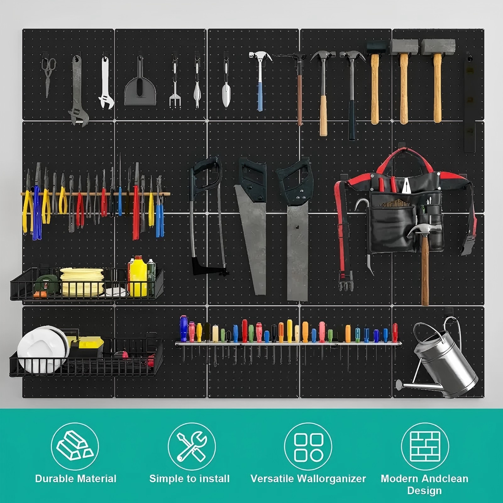 83-delige metalen pegboard-organizerset met haken en 12x12 inch panelen voor garagewerkbank schuuropslag