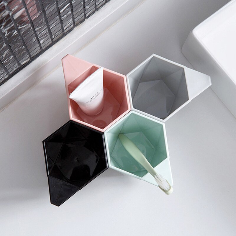 Geometrische mondspoelbeker, huishoudelijke plastic wasbeker, drinkbeker, paar effen kleur tandenborstelbeker met handvat voor thuis