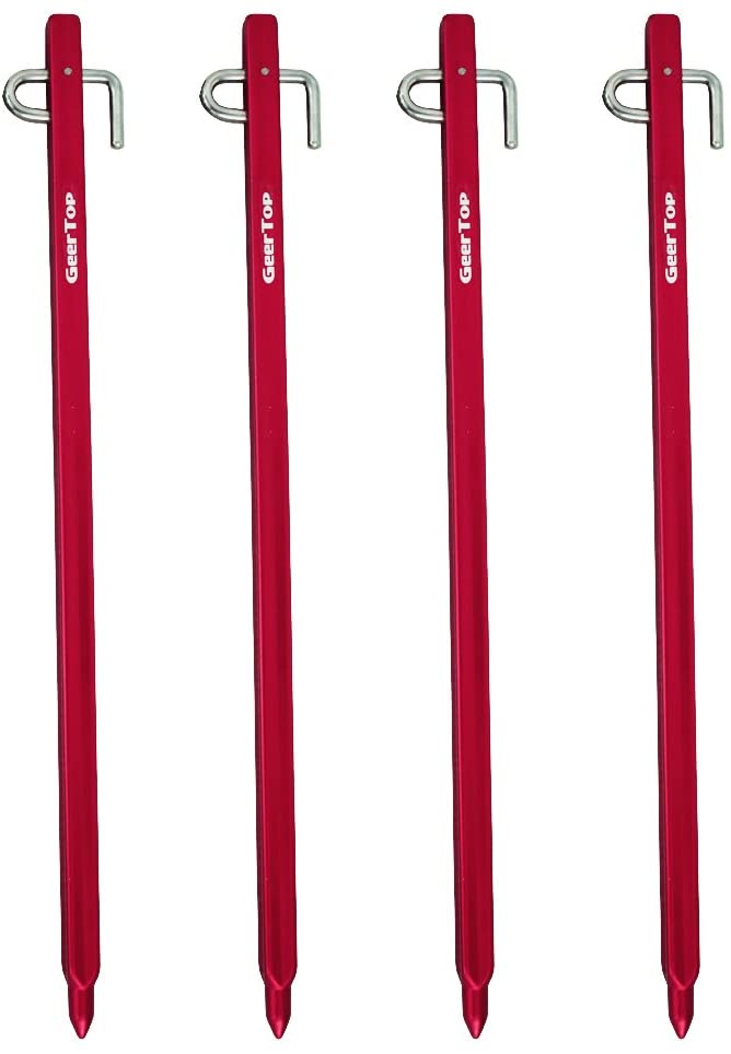 Geertop 4 Pack Metal Tent Stakes Heavy Duty Camping Stakes 11 inch Long Ground Stakes for Camping Tent Rain Tarp Outdoor