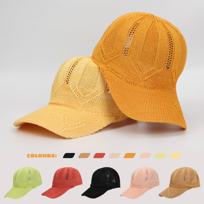 Summer Mesh Knitted Baseball Cap For Women Hollowed Breathable Outdoor Casual Sun Protection Girl Retro Snap Back Hat