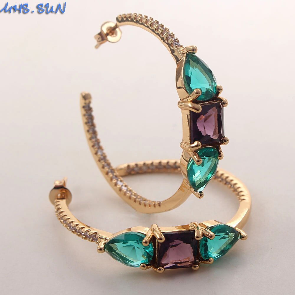 MHS.SUN Geometric Cubic Zircon Women Hoop Earrings Crystal Earrings For Female Jewelry Party: 3