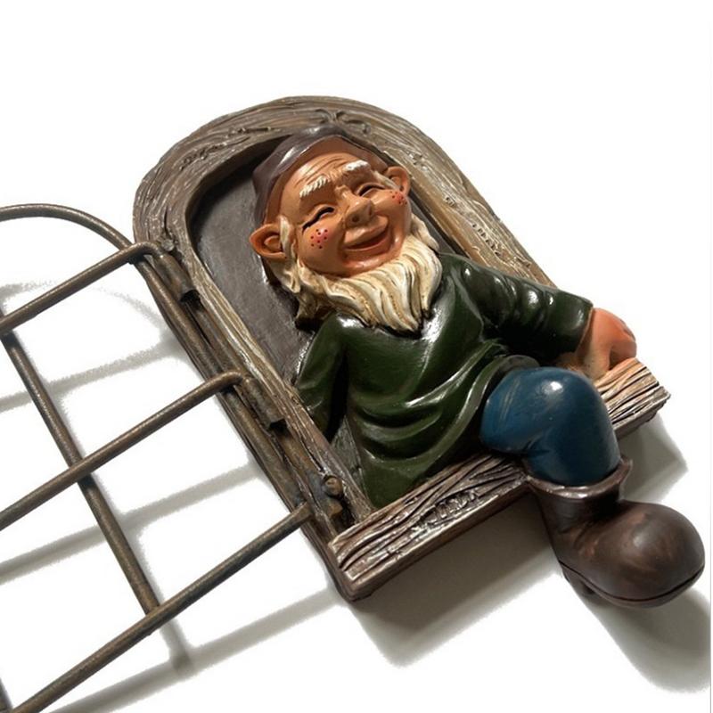 Statue d'elfe pour porte, fenêtre, arbre, jardin coquin, Gnome, décor d'arbre pour extérieur, intérieur, Patio, cour, pelouse, ornement,