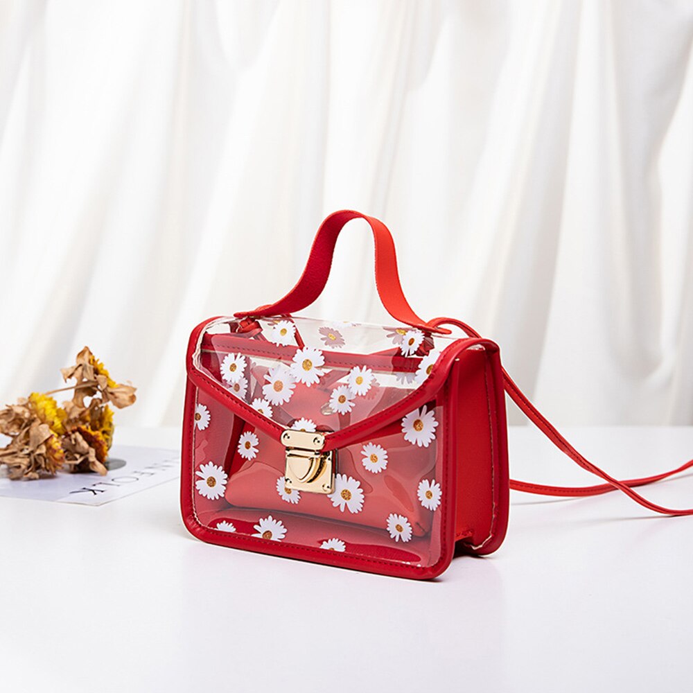 2 stuks/set transparante pvc schoudertassen dames schattige aardbeienprint clutch tas reis crossbody tas samengestelde set: F-1