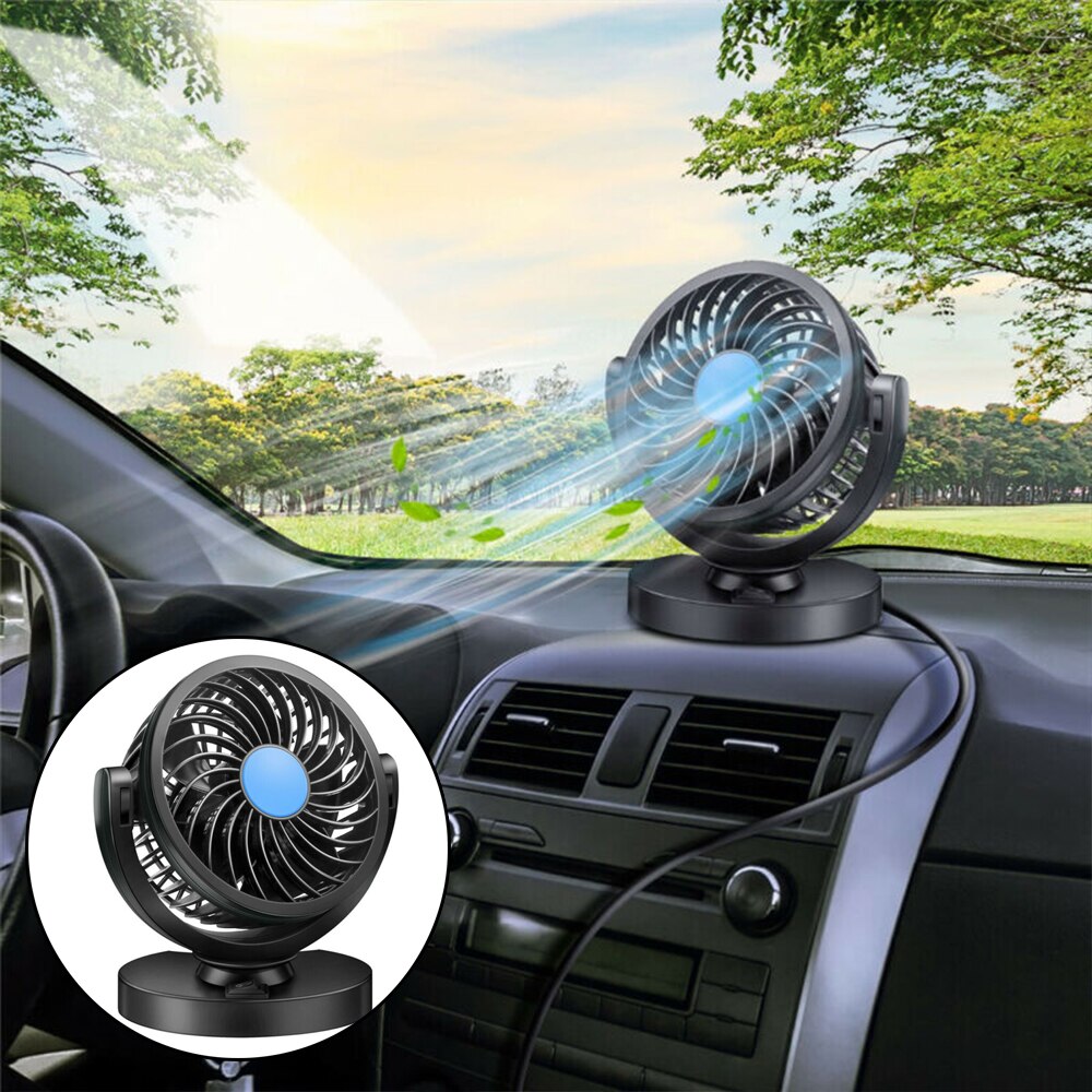 12V Mini Electric Car Fan Single Head Speed Cooling Air Circulator 360 Rotation Eco-friendly ABS Material Air Cooler Fan