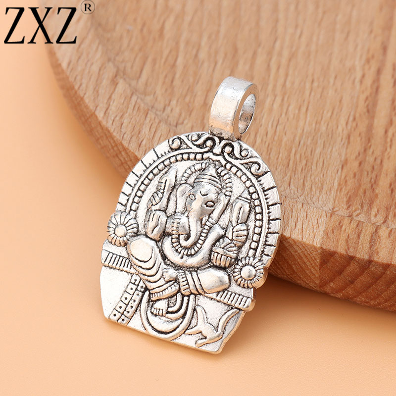 ZXZ 5pcs Tibetano Argento Ganesha Elefante Dio di Inizi Pendenti E Ciondoli Pendenti Con Gemme E Perle di Risultati Dei Monili 38x24mm