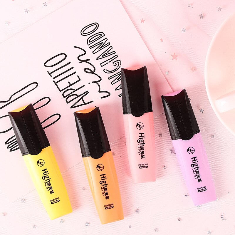 EZONE 4 Colors Fluorescent Pen Oblique Marker Pen Orange Pink Purple Yellow Kids Graffiti Highlighter Student Stationery Supply