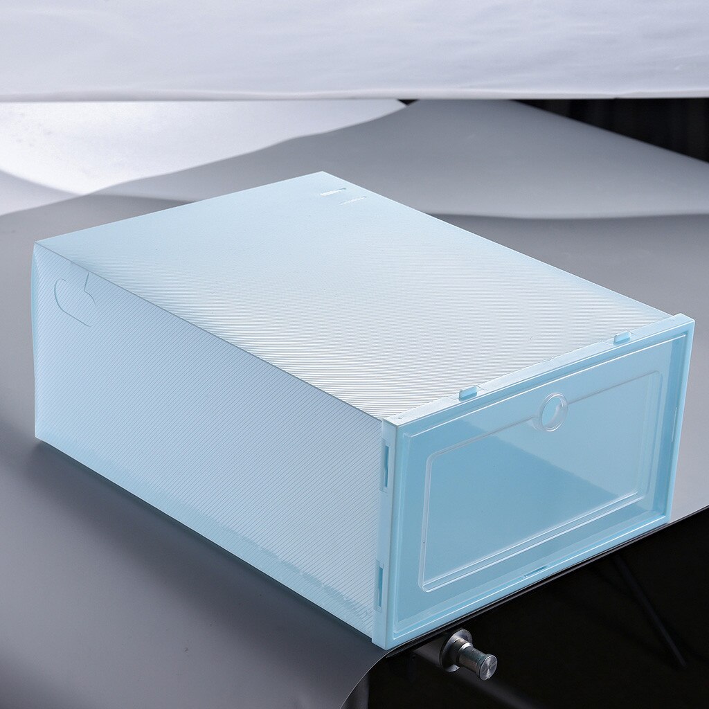 1stackable Transparent Shoe Box Dustproof Storage Box Can Be Superimposed Combination Shoe Cabinet Clamshell Shoe Organizer#P30: Blue S