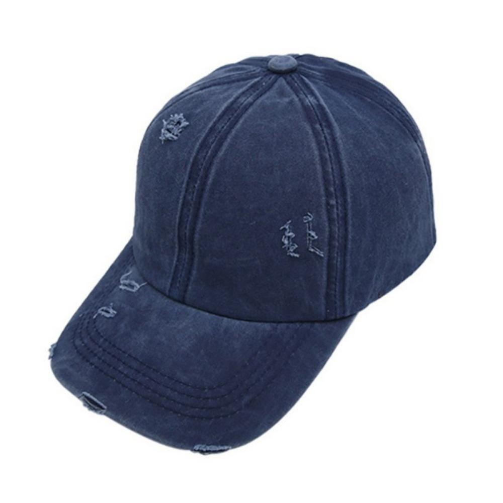 Women Retro Ponytail Cap Summer Adjustable Snapback Hip Hop Baseball Cap Distressed Washed Denim Sun Visor Hat: ZQ