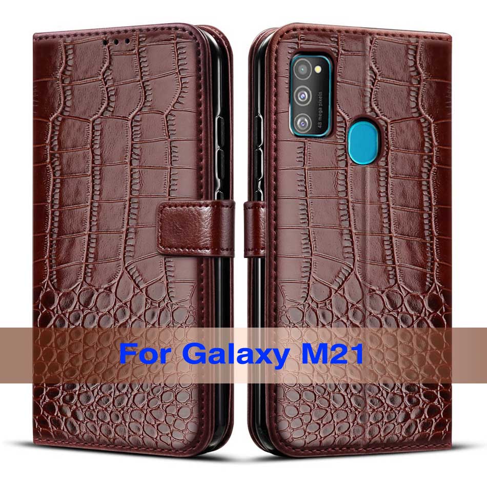 Funda para Samsung Galaxy M21 de 6,4 pulgadas con tapa de silicona para teléfono Samsung M21 m 21 Funda + ranuras para tarjetas: Deep Brown