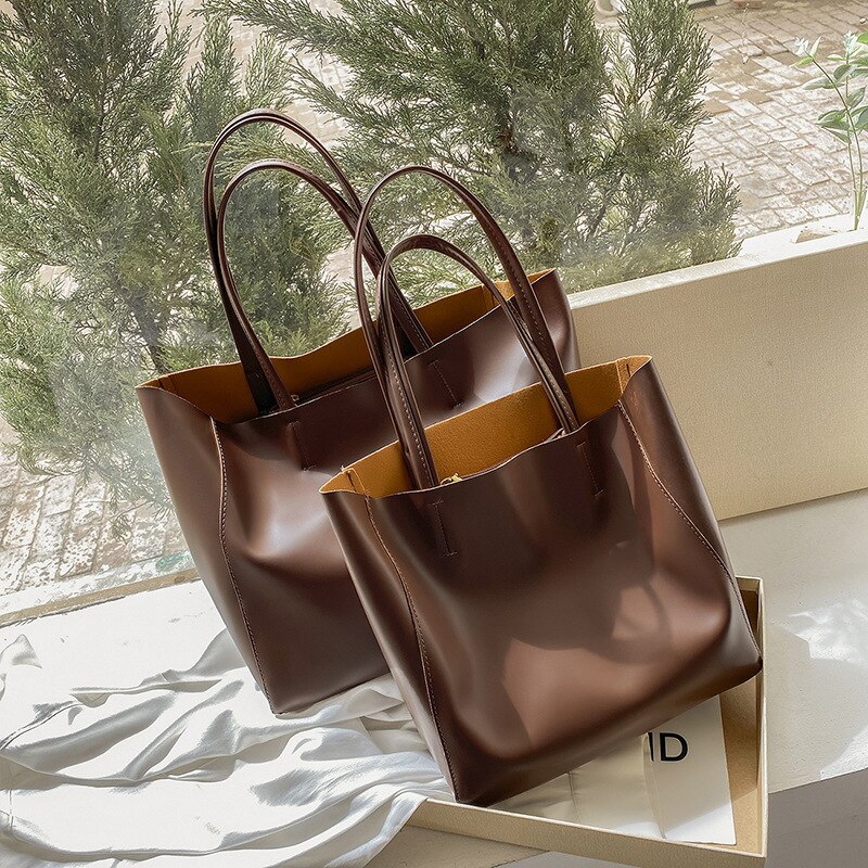 Zak Mode Draagbare Schoudertas Vrouwen Boodschappentas Grote Zak Eenvoudige Koreaanse Stijl Grote Capaciteit Bakken: brown large section