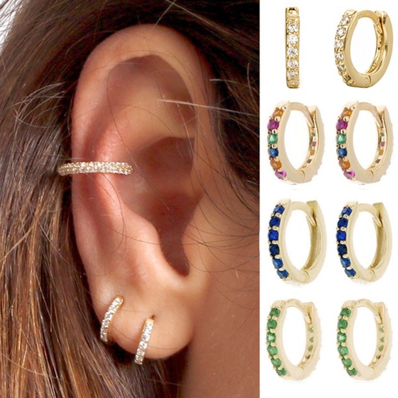1 Paar Eenvoudige Meisje Huggie Kleine Oorringen Regenboog Minimale Charmant Oor Oorbellen Stud 8 Mm Dunne Hoops Oor piercing Manchet