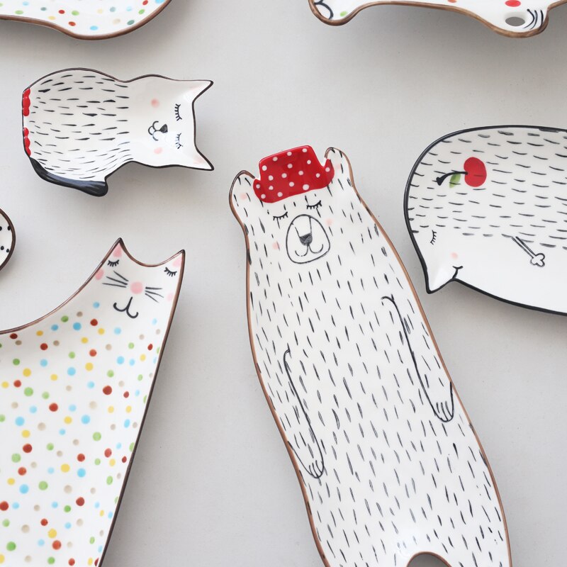 Animal Ceramic Plate Breakfast Beef Dishes Cartoon Cute Dessert Dish Fruit Snack Plate Animal Dish Dinnerware Set